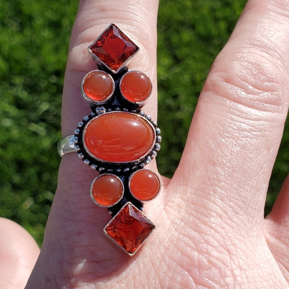 New Carnelian & Garnet 925 Silver Statement Ring. - Picture 2 of 8